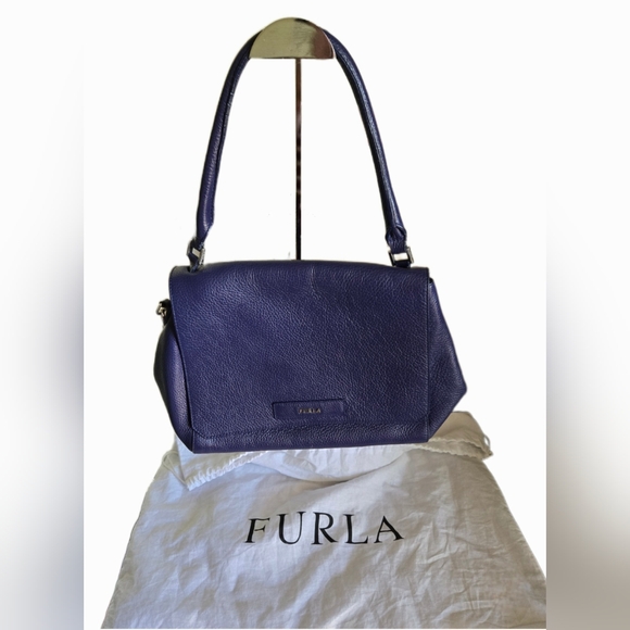 Furla Blue Leather And Suede Shoulder/Cossbody Bag With Dust Bag In EUC - Picture 8 of 16
